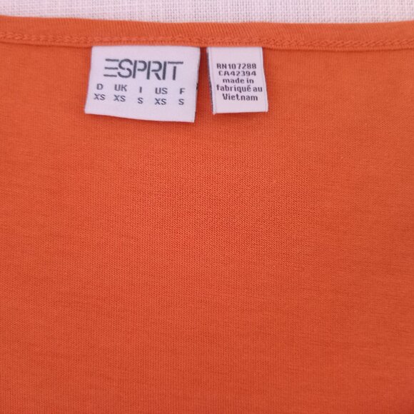 Esprit Women's T-shirt Cotton Burnt Orange 3/4 Sleeve Ruffles Crochet Size XS - Picture 2 of 5